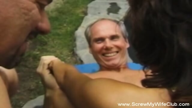 Hubby Watches Her Get Railroaded in the Backyard